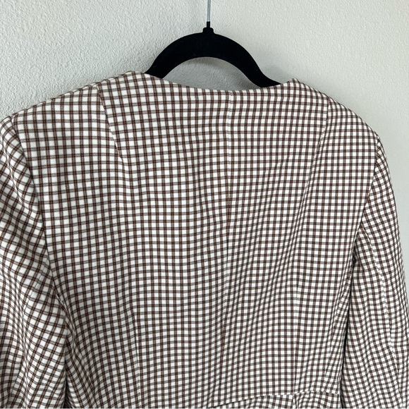 Theory Sculpture Grid Stretch Printed Zip Jacket Ivory Multi Tan Women’s 10 - Picture 12 of 15